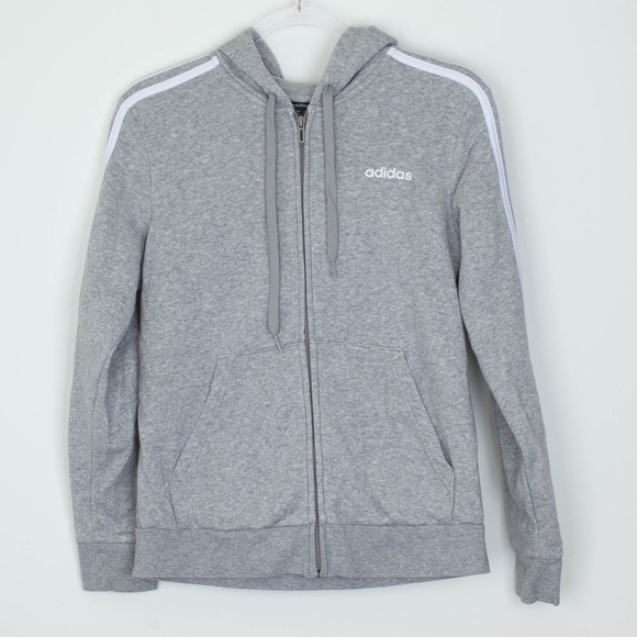adidas Tops - Adidas Womens Grey Full Zip Athletic Hoodie with White Stripes Size M Fleece Gym